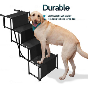 Telescopic Ladder Pet Step with 4 Steps Pet Staircase - Black by Livingandhome