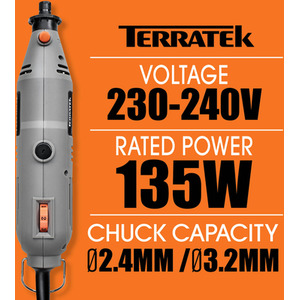 Rotary Tool Kit 135W Variable Speed and 120pc Accessory Set - Grey by Terratek