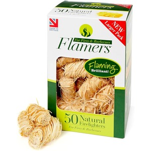 50 Natural Firelighters Flamers Wood Wool Firelighters Stoves Wood Burners BBQs - Brown by Flamers
