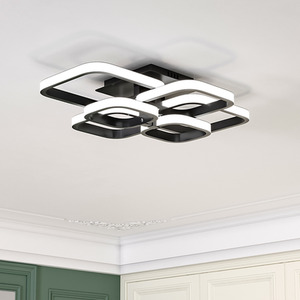 Square Black Frame Chandelier LED Ceiling Light - Black / 16cm / 102W by Livingandhome