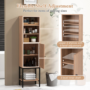 Freestanding Cabinet with Adjustable Shelf - Brown by Costway