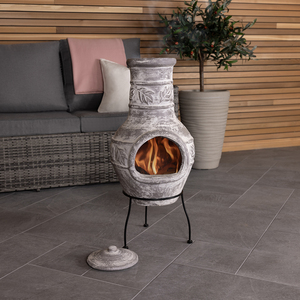 Outdoor Medium Clay Chiminea Patio Heater Firepit - Grey by Charles Bentley