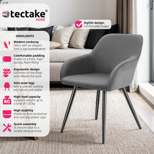 Dining Chair Scandi - Padded Boucle Cover, High Backrest by tectake