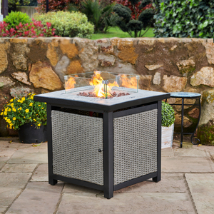 Rattan Fire Pit Table Heater with Lava Rocks - Grey by Teamson Home
