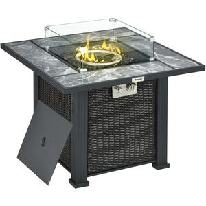 Outsunny 50,000 BTU Marble Desktop Rattan Gas Fire Pit Table - Black by Outsunny