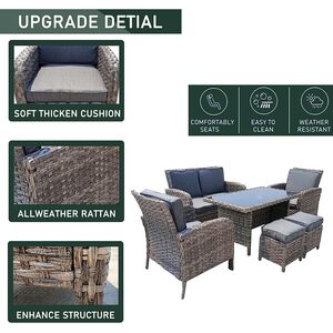 6 Pieces Patio Dining Set Rattan Furniture Set with Cushions - Grey by Furniture One