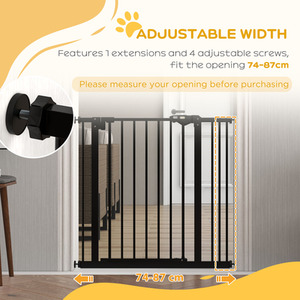 Dog Gate Pressure Fit Pet Safety Barrier - Black / Metal Plastic / 74 - 87 cm by PawHut