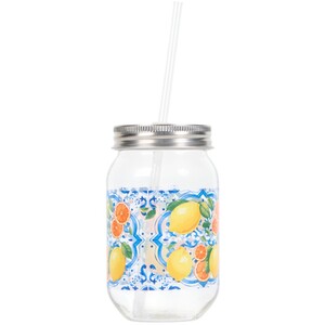 Dolce Vita Print Mason Jar with Straw - Multicolour