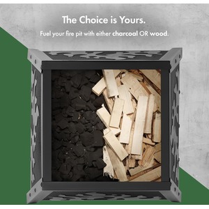 Steel Fire Pit Square Design Outdoor - Black