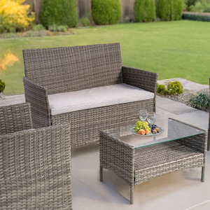 Vienna Deluxe Rattan 4 Seater Sofa Set with Rectangular Table - Grey by RayGar