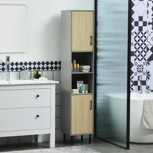 kleankin Freestanding Tall Bathroom Storage Cabinet with Door and Shelves - Grey, Light Brown by kleankin