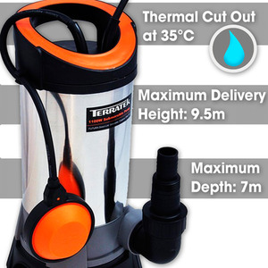 Terratek 1100W Submersible Water Pump Stainless Steel Dirty Pound Sump Pump - Silver by Terratek