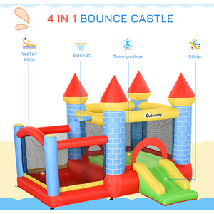 Outsunny Kids 4 in 1 Bounce Castle House Inflatable - Red by Outsunny