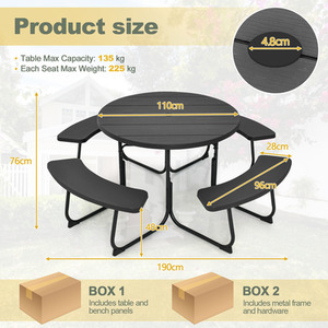8-Person Round Picnic Bench Table Set - Black by Costway