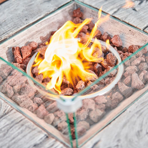 Rattan Fire Pit Table Heater with Lava Rocks - Grey by Teamson Home