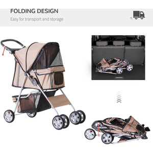 PawHut Pet Stroller Cats Foldable Travel Carriage with Wheels Zipper - Brown by PawHut