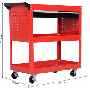 DURHAND 3-Tier Tool Trolley Cart Storage Shelf Roller Cabinet - Red by DURHAND