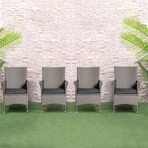 Outsunny 4PC Rattan Chair Patio Sofa Chairs Set - Grey / Metal Polyester Polyethylene by Outsunny