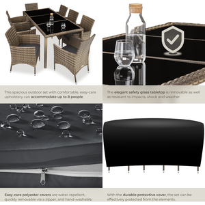 Rattan Garden Furniture Set 81 With Protective Cover - Nature/Dark Grey by tectake