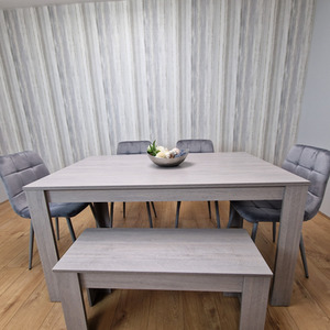 Grey Dining Table Set With 4 Grey Tufted Velvet Chairs And 1 Bench - Grey by KOSY KOALA
