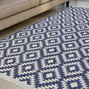 Navy Blue Recyclable Moroccan Weatherproof Outdoor Rug - Compass by The Rug Wholesaler