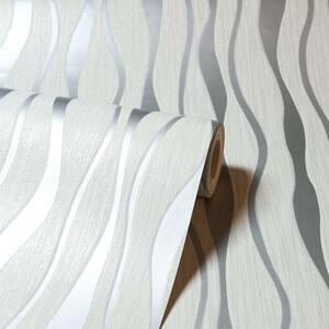 Metallic Wave Wallpaper Glitter Effect Textured Vinyl - White, Silver by Arthouse