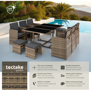 Malaga 641 Rattan Garden Furniture Set with Protective Cover by tectake