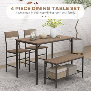 HOMCOM 4 Piece Dining Table and Chairs Set with 2 Chairs Bench by HOMCOM