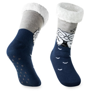 Super Cute Fluffy Wooly Slipper Socks with Grips - Blue / Owl by Ultra