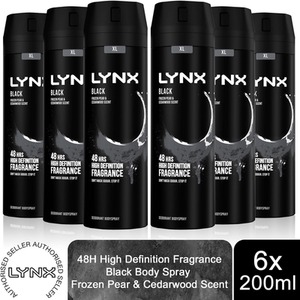 Lynx XL 48-Hour Odour Protection Body Spray Deodorant, 3 or 6 Pack, 200ml - Black / 6 by Lynx