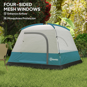 Outsunny 3-4 Person Camping Tent, 3-4 Man Tent - Blue by Outsunny