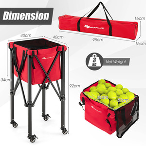 Foldable Tennis Ball Cart - Red by Costway