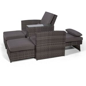 Nevada Double Reclining Rattan Sun Loungers Set - Grey by Giardino