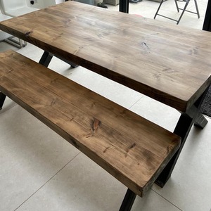 Chunky Handmade Dining Table plus Two Benches - Jacobean - Rugger Brown / 120cm / 119kg by TRL Handmade Furniture