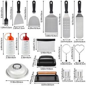 17-Piece Stainless Steel BBQ Griddle Tool Kit - Black + Silver by Livingandhome