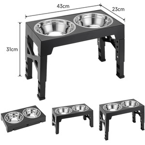 Double Dog Bowl Feeder with Adjustable Foldable Stand - Black / 2x Standard Bowls by Livingandhome