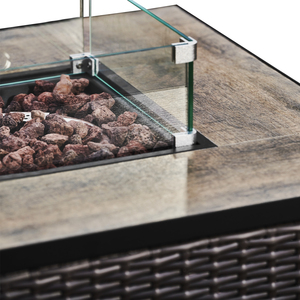 Square Rattan Outdoor Gas Fire Pit Table with Screen - Brown by Teamson Home