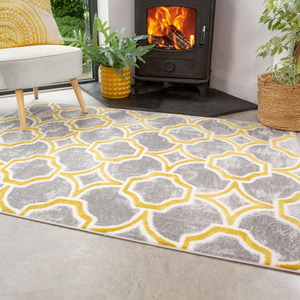 Ochre Grey Super Soft Geometric Area Rug by The Rug House
