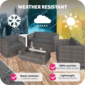 Rattan Garden Set Munich 4 Seats 1 Table - Grey by tectake
