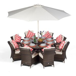 Arizona Round Rattan Patio Dining Set - Brown / 11 by Giardino