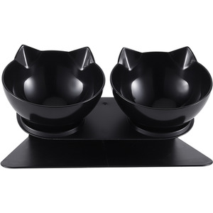 Double Bowl Slanted Cat Feeder - Black by Livingandhome