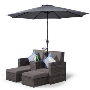Nevada Double Reclining Rattan Sun Loungers Set - Grey by Giardino