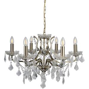 Paris 6 Light Chandelier Antique Brass Finish, E14 - Antique Brass