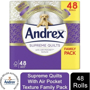 Andrex Supreme Quilts Toilet Rolls Fragrance-Free 3 Ply and Super Soft - 48 Rolls / x48 by Andrex