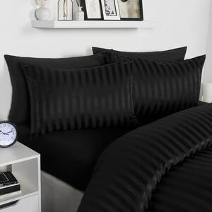 Satin Stripe Duvet Set - Black / Double by OHS