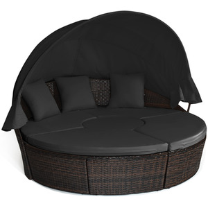 Outdoor Wicker Daybed Black - Black by Costway