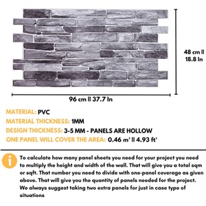 3D Wall Panels (96x48 cm) PVC Cladding Panel in Stone Slate Effect by NOVECRAFTO