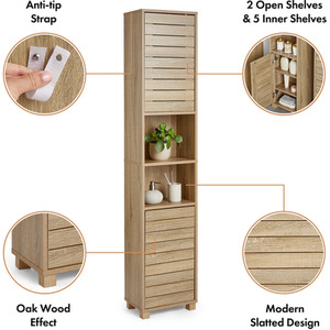 Freestanding Tall Bathroom Cabinet - Natural by VonHaus