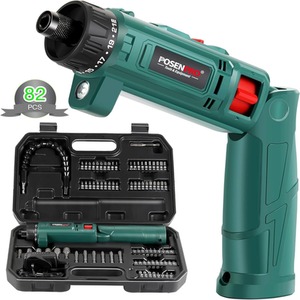 Cordless Electric Screwdriver Set with Accessories - Green