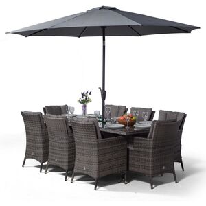 Savannah Square Rattan Patio Dining Set with Ice Bucket Drinks Cooler - Grey / 8 by Giardino